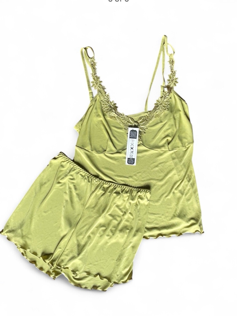 Brazilian Lace-Trim Soft Cami & Short Sleep Set in green